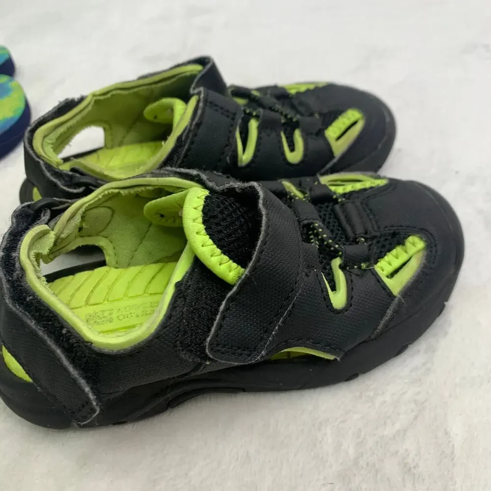 Water Shoes Sandals Lot Toddler Boys Size 7-8.5 Neon Green Flip Flops Sneakers